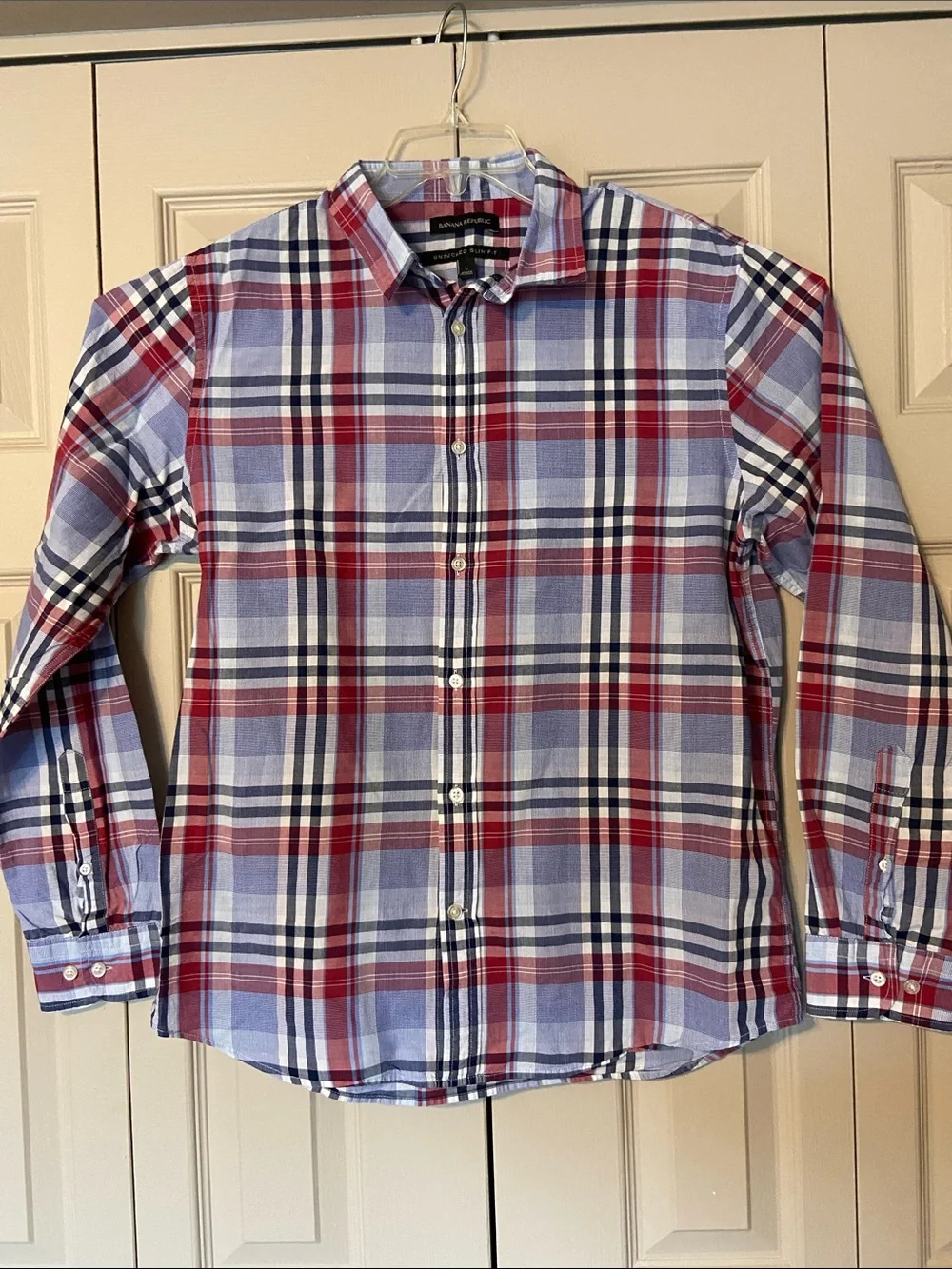 Banana Republic Men's Plaid Untucked Slim Fit Cotton Long Sleeve Shirt Large